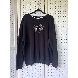 Hasting & Smith Women's‎ 2X Pullover Sweatshirt Floral Embroidered Cottagecore